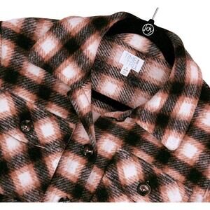 Time and Tru Brown Black Cream Oversized Thick Plaid Shacket Jacket  S (4-6)